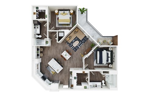 Floor plan for 2 beds, 2 baths, 1253 sqft